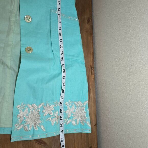 J. Jill 100% Linen Embroidered Duster Jacket Turquoise Aqua Blue Women's Size XS - Picture 13 of 15